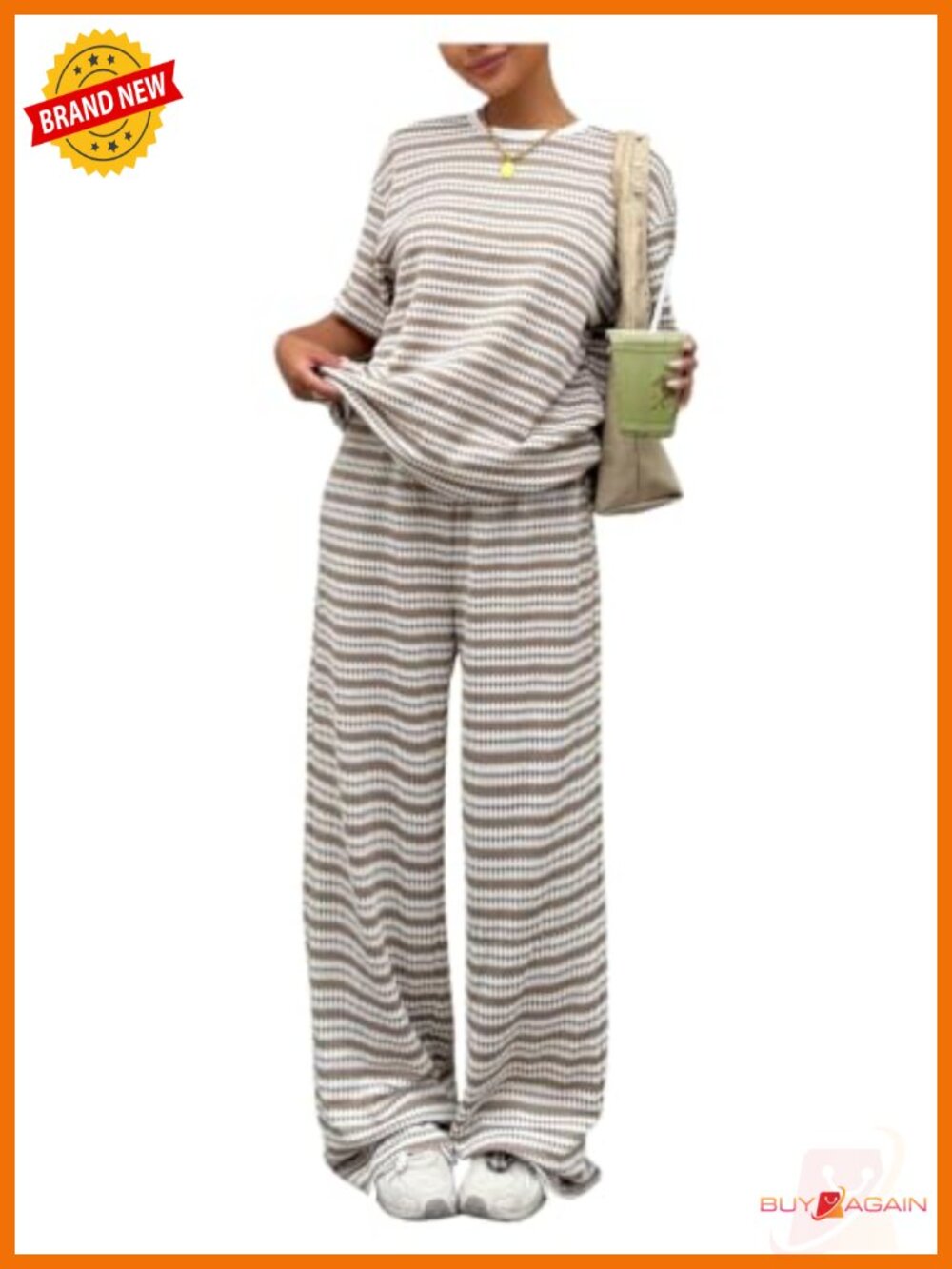 Women's 2 Piece Striped Set Short Sleeve Top & Wide Leg Pants Travel Outfit